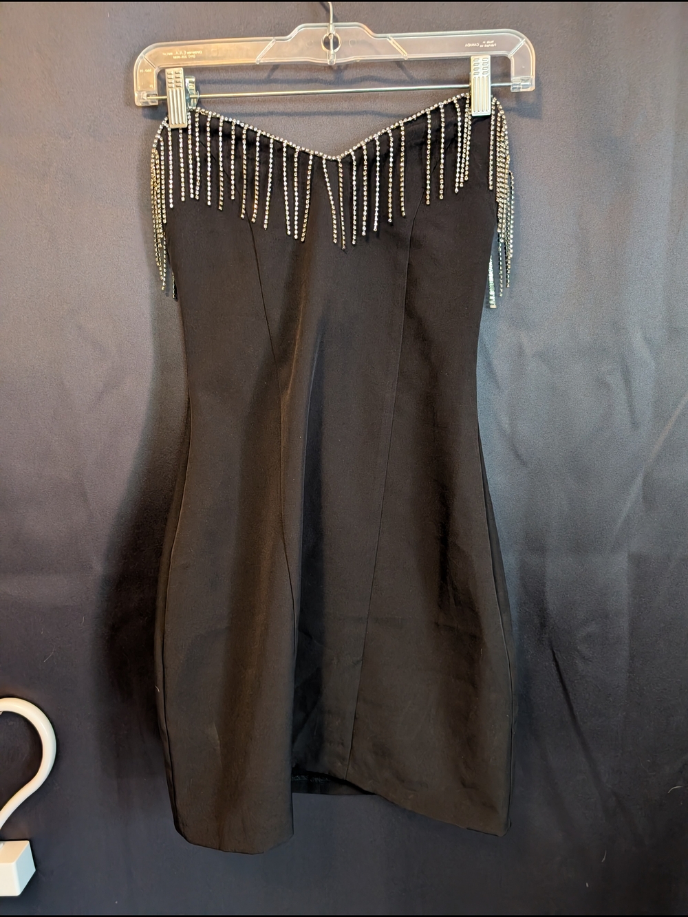 Zara Black Strapless Dress with Rhinestone Fringe Broken Straps Body Hugging